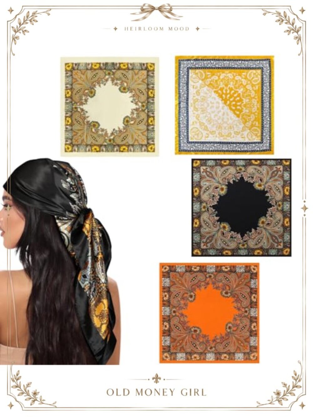 Satin Head Scarves 35" Large Square Neck & Hair Wraps Lightweight Bandana Set